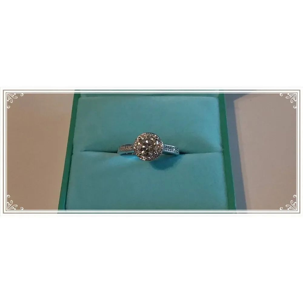 CERTIFIED GENUINE MOISSANITE 1Ct. Round Halo Design Engagement/Bridal Ring Sz 8